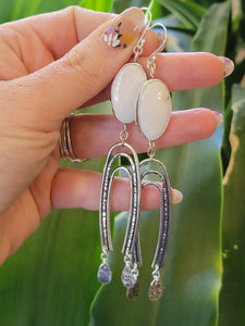 Large white buffalo rainbow earrings