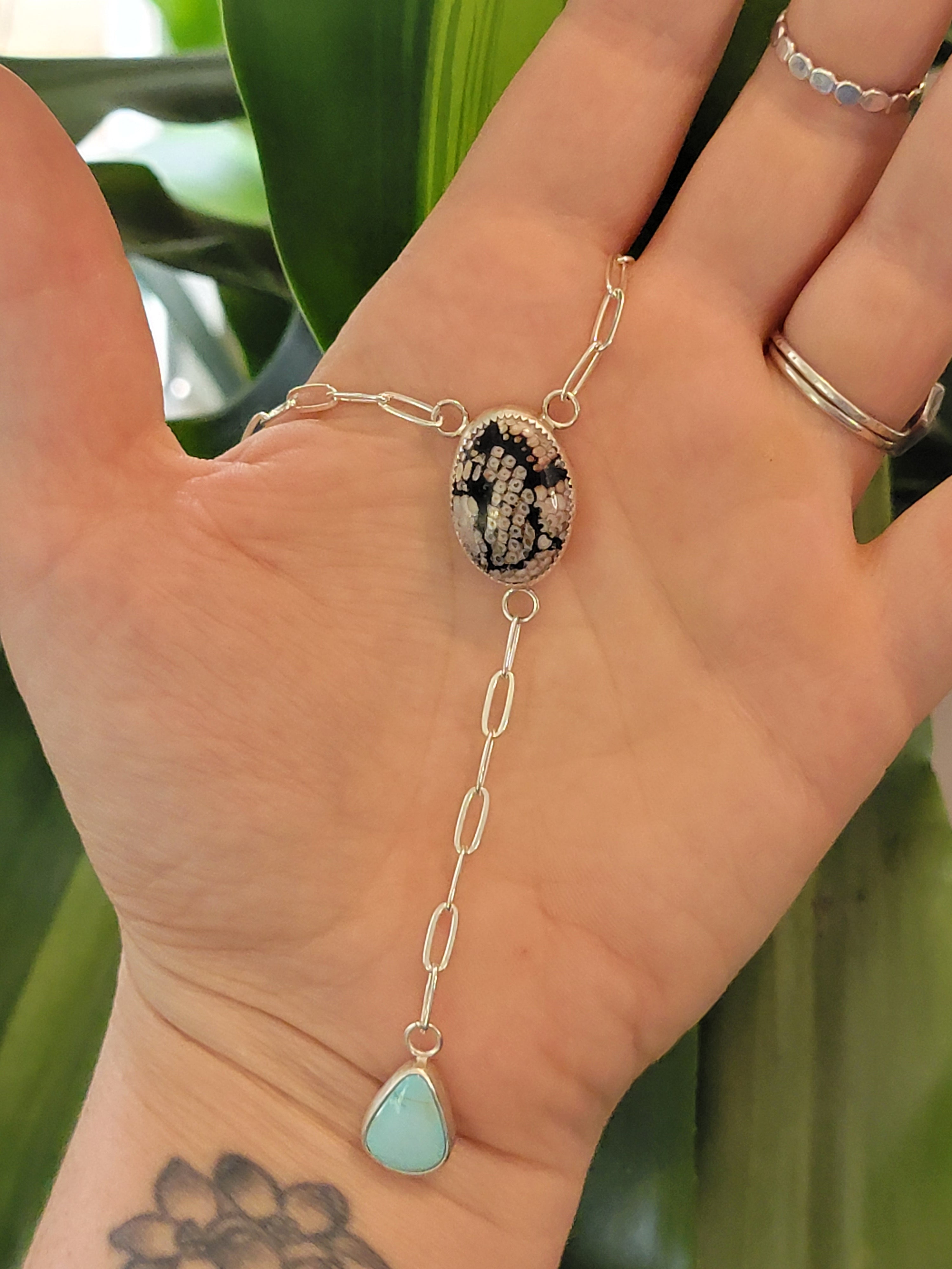 Snake skin agate and turquoise necklace