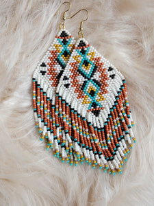 ☆ ON SALE! ☆Large white beaded fringe earrings