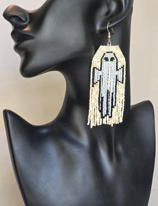 Flying ghost beaded fringe earrings