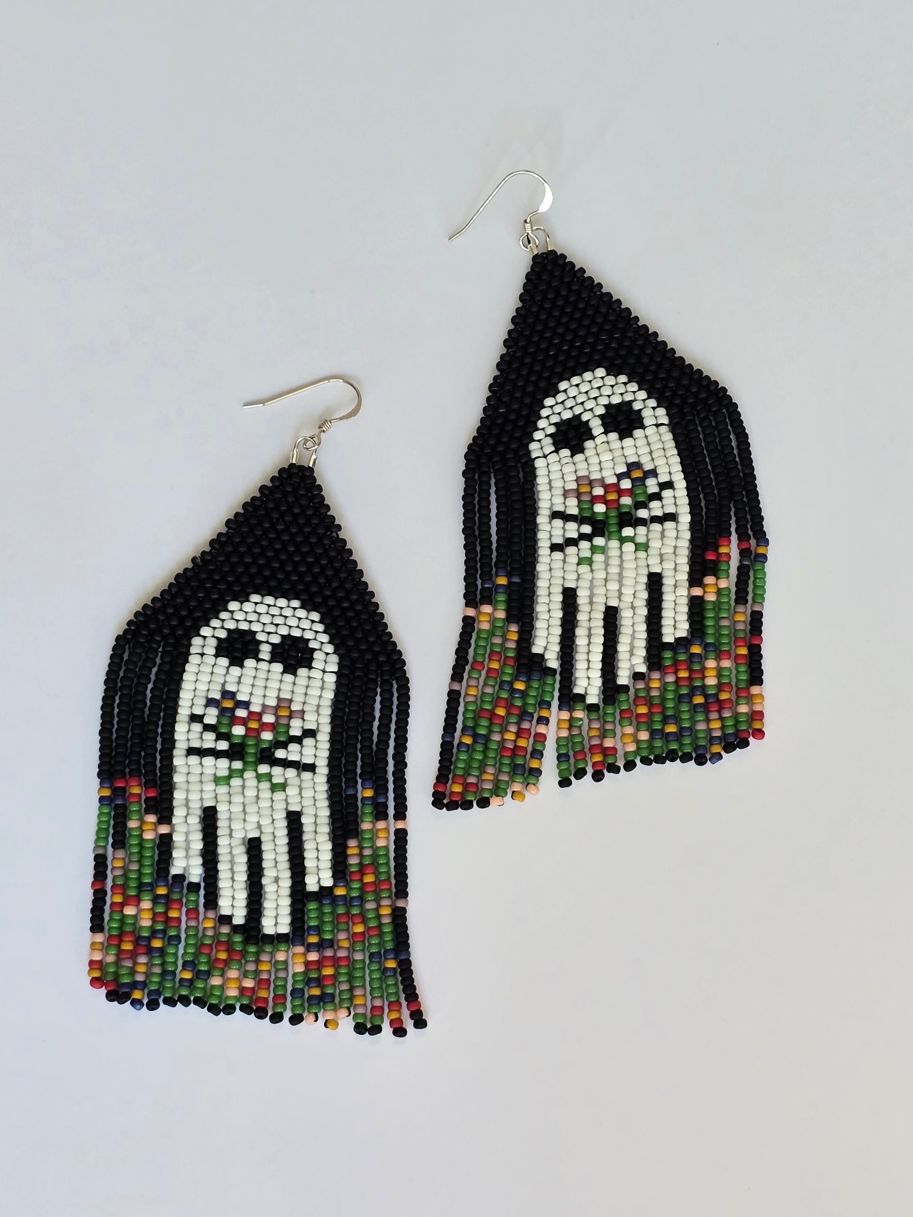 Floral ghost beaded fringe earrings