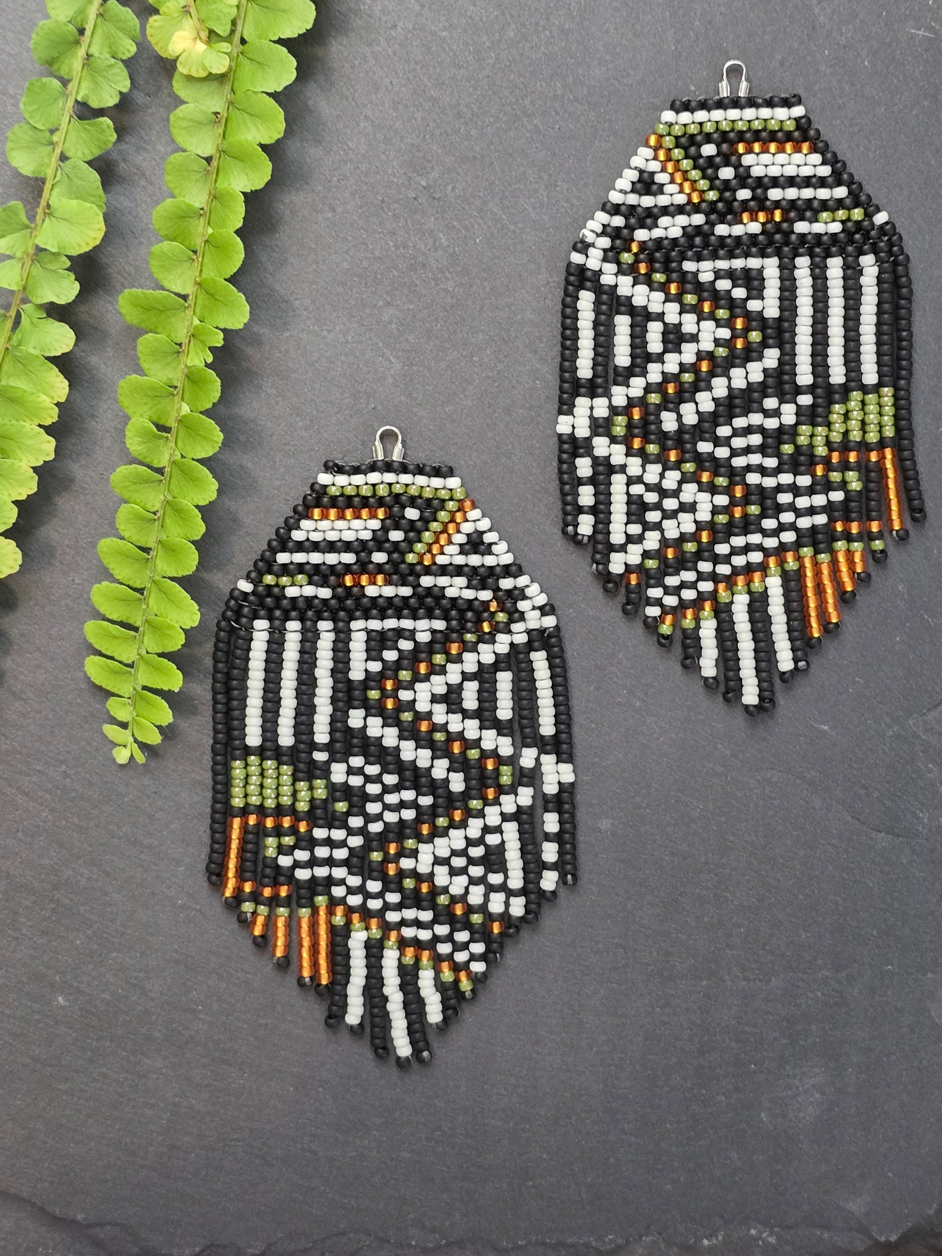 Green khaki/topaz geometric beaded earrings