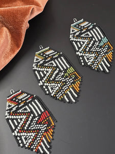 Maroon/topaz geometric beaded earrings