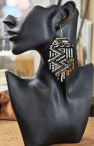 Green khaki/topaz geometric beaded earrings